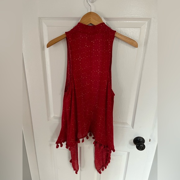 Ecote Sheer Red Vest with White Triangles and Tassles - Size M - Picture 3 of 6
